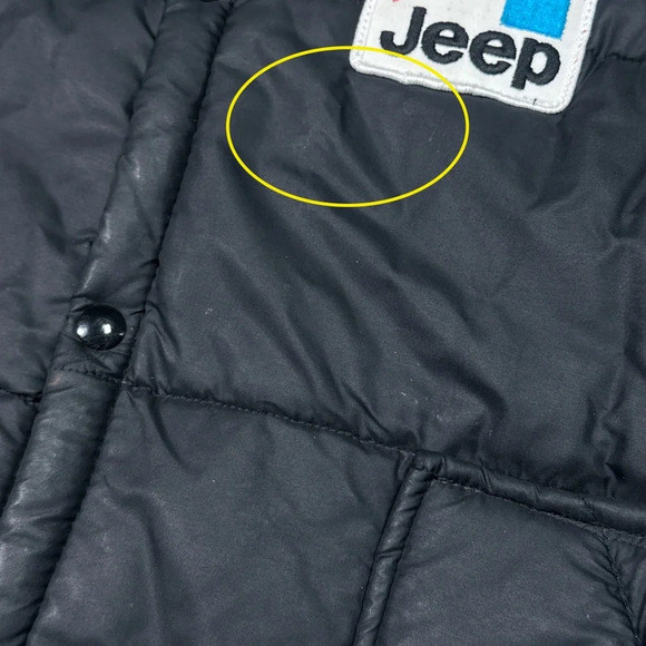 Vintage 70s Jeep Logo Nylon Puffer Black Snap Button Vest Jacket Mens Large - Picture 5 of 16